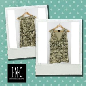 INC Animal Print V-neck Sleeveless Top Size L
